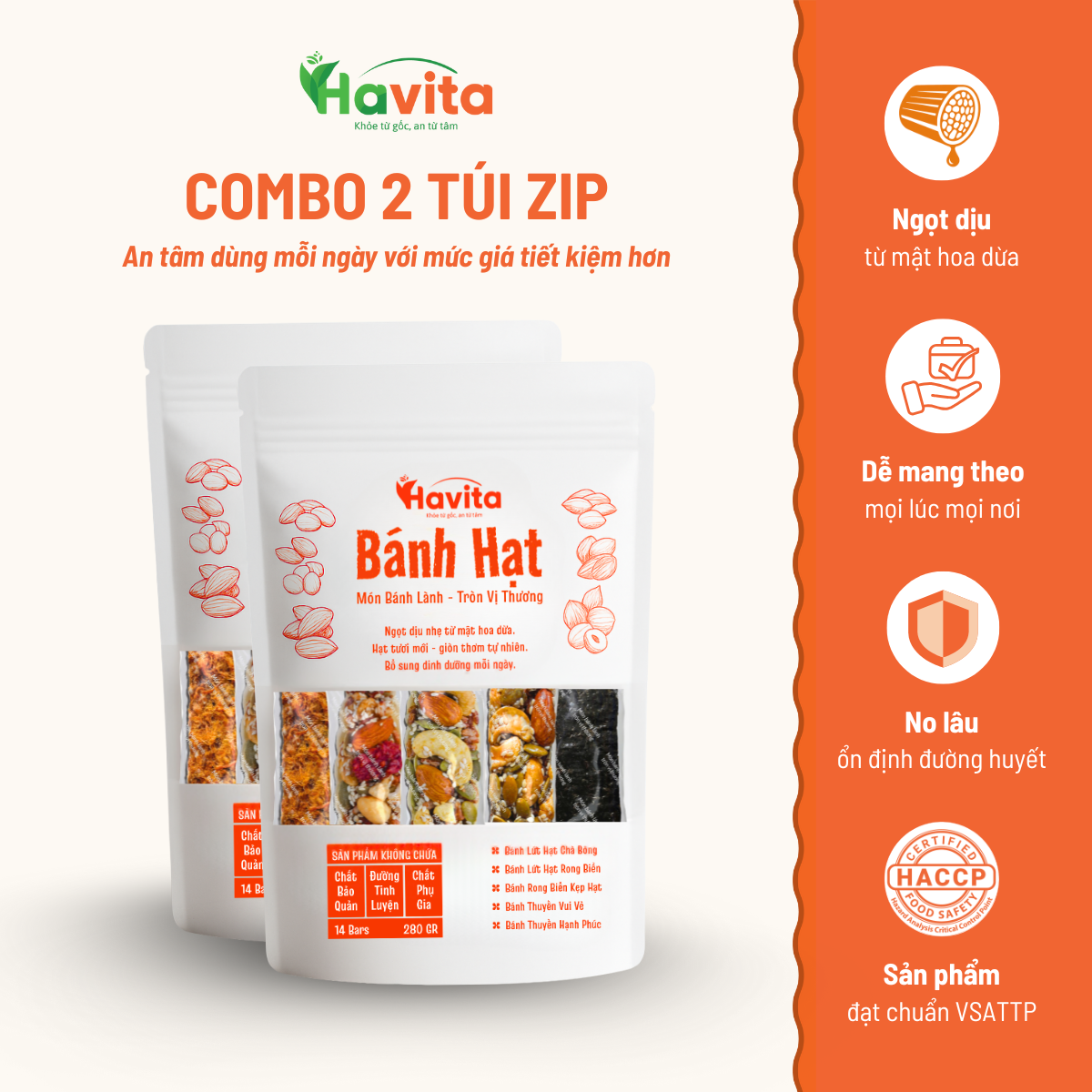 Bánh Hạt Havita - Combo 2 Túi Zip Mix 5 Vị