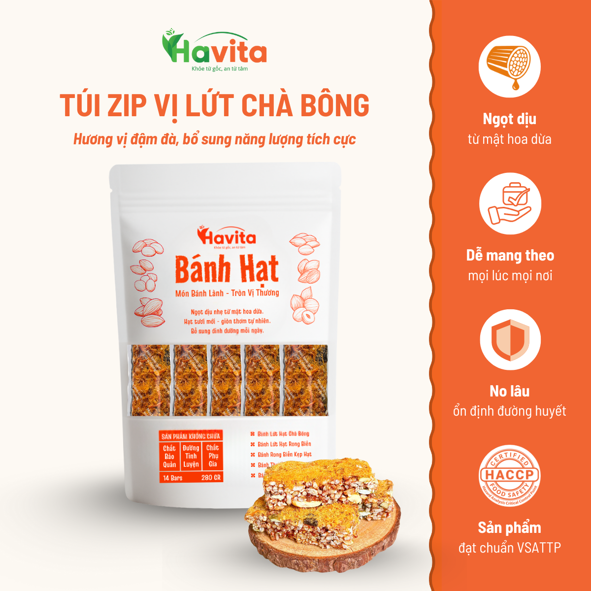 Bánh Hạt Havita - Túi Zip 14 vị lứt chà bông
