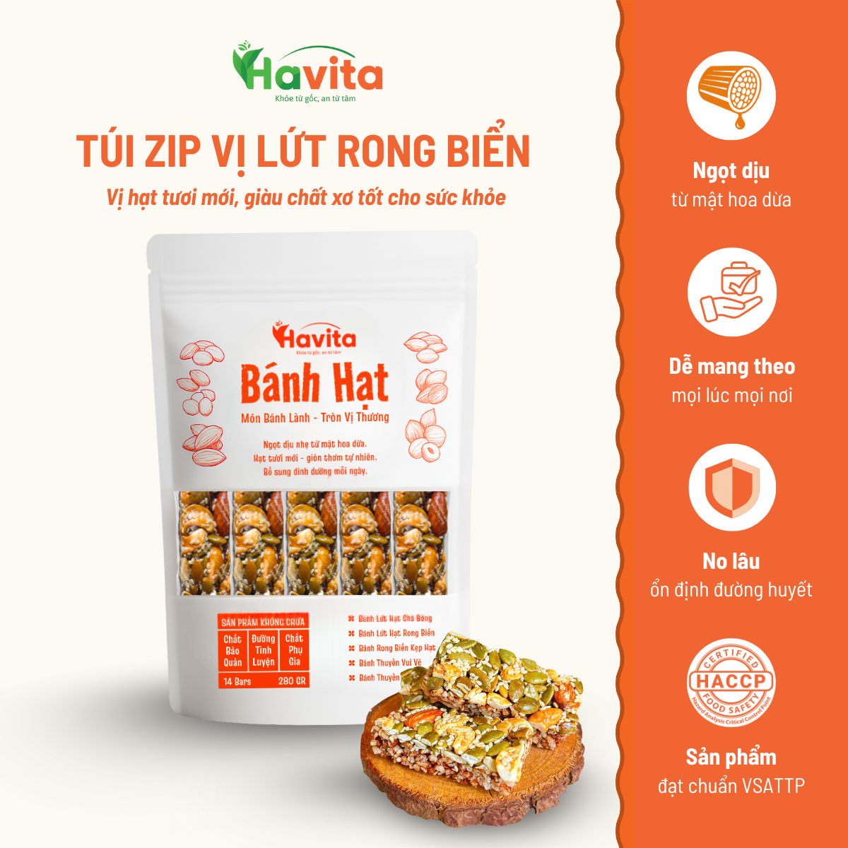 Bánh Hạt Havita - Túi Zip 14 vị lứt rong biển