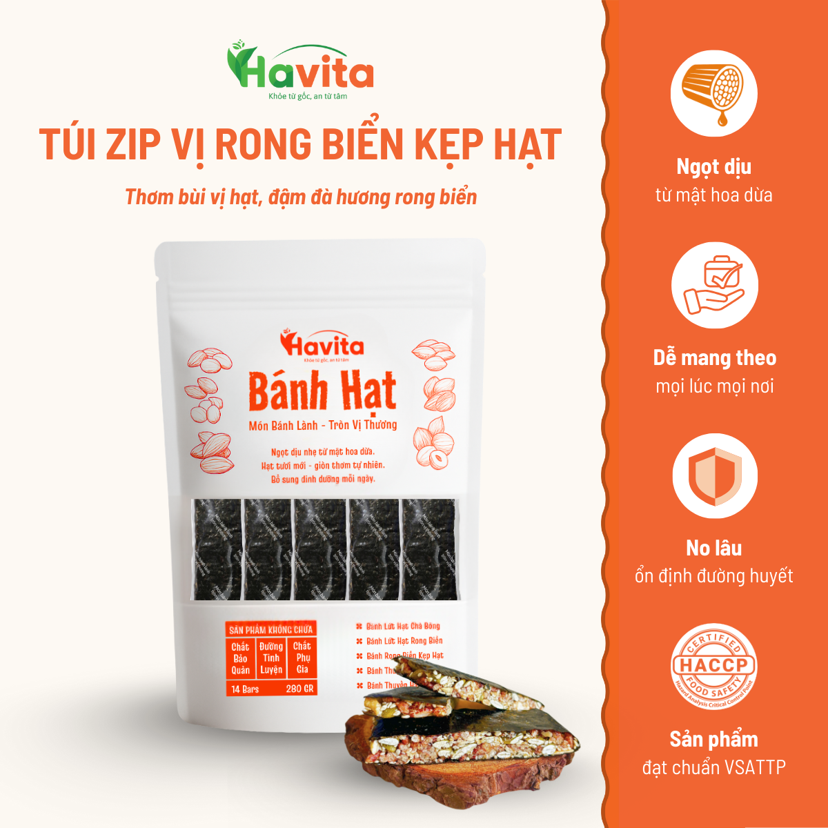 Bánh Hạt Havita - Túi Zip 14 vị rong biển kẹp hạt